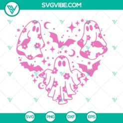 Halloween, SVG Files, Spooky Ghost Heart SVG Download, Pink Floral Ghost SVG 2