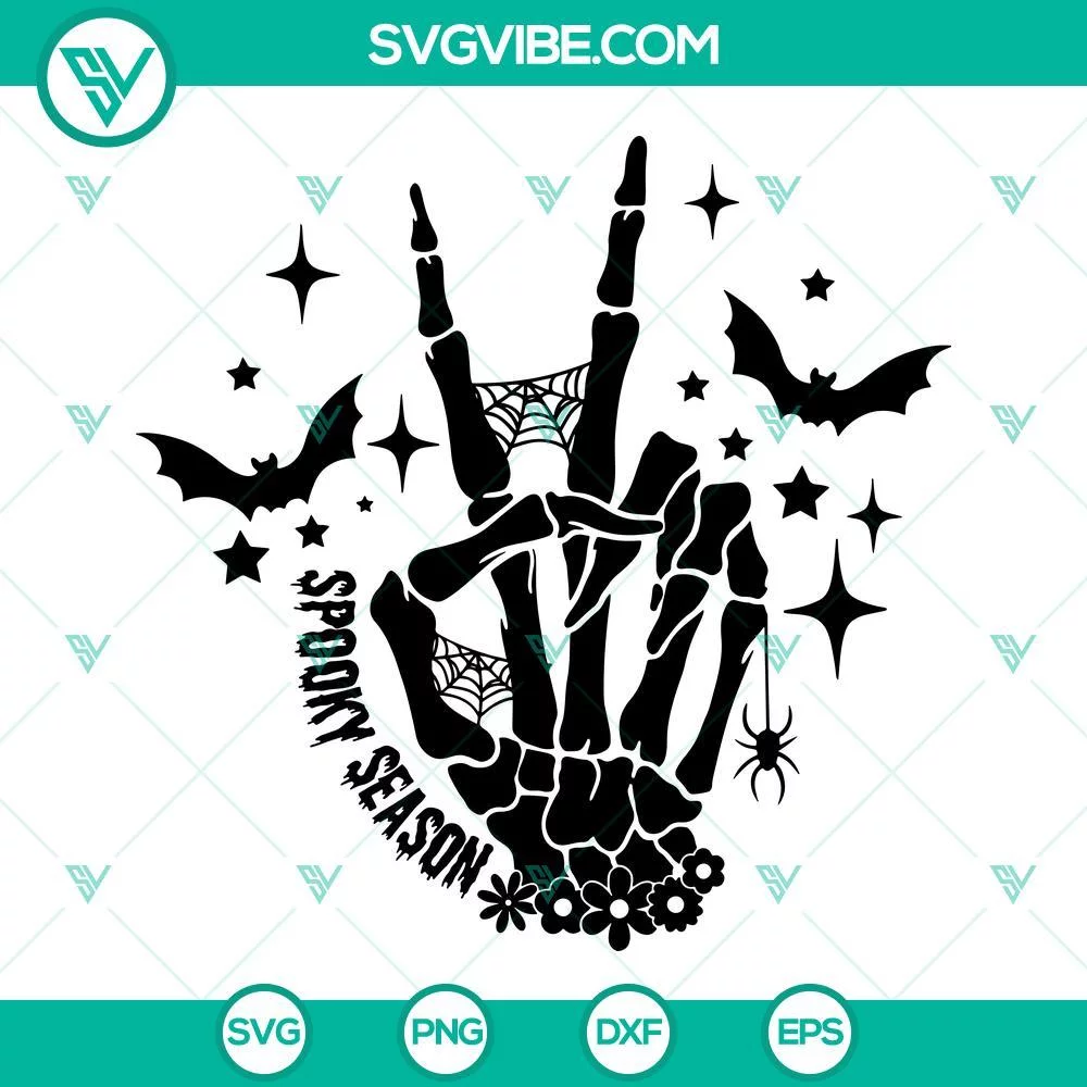 Halloween, SVG Files, Spooky Season Skeleton Hand SVG File, Spooky Vibes SVG 1