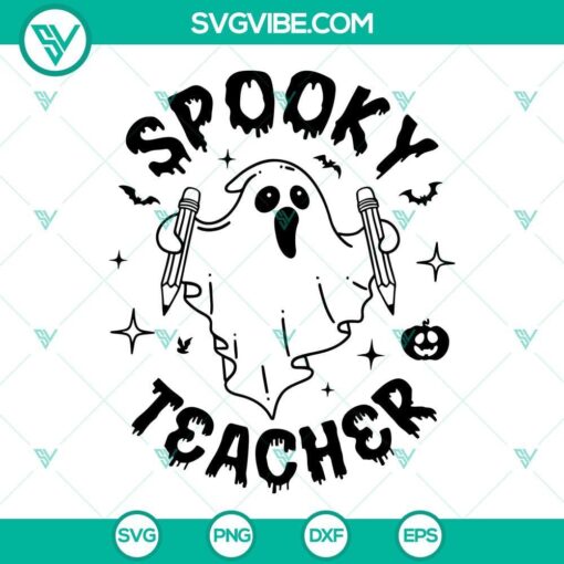 spooky teacher svg funny ghost teacher svg retro halloween teacher svg png dxf eps 2 mockup