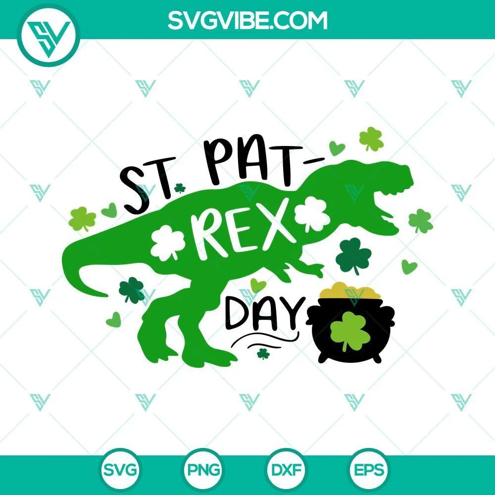 St Patrick's Day, SVG Files, St Pat Rex Day SVG Files, Lucky Dinosaur SVG 1