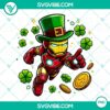 Iron Man superhero in St. Patrick's Day-themed green armor suit, Marvel Comics character, transparent PNG image.