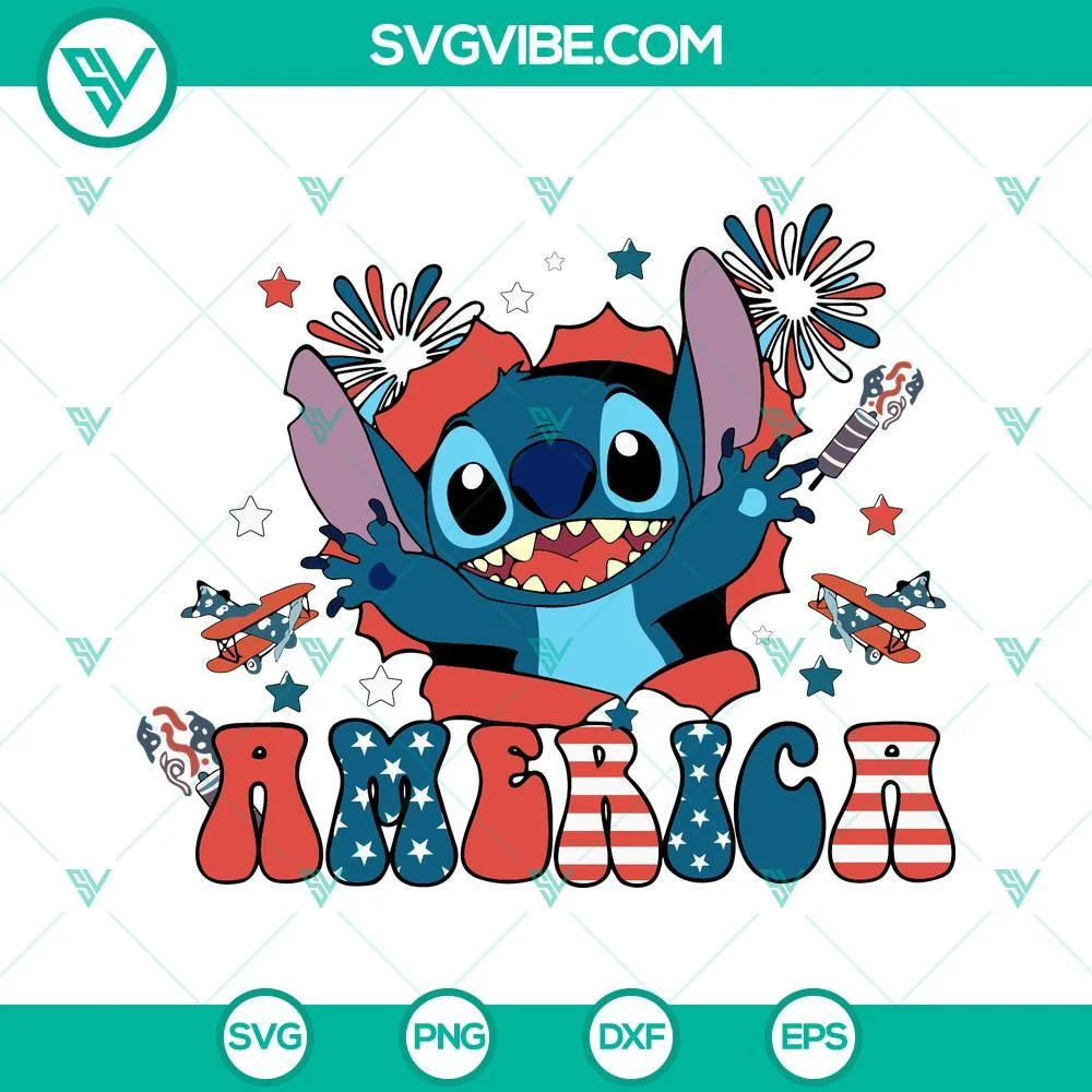 4th Of July, Disney, SVG Files, Stitch America 4th Of July SVG Download, 1