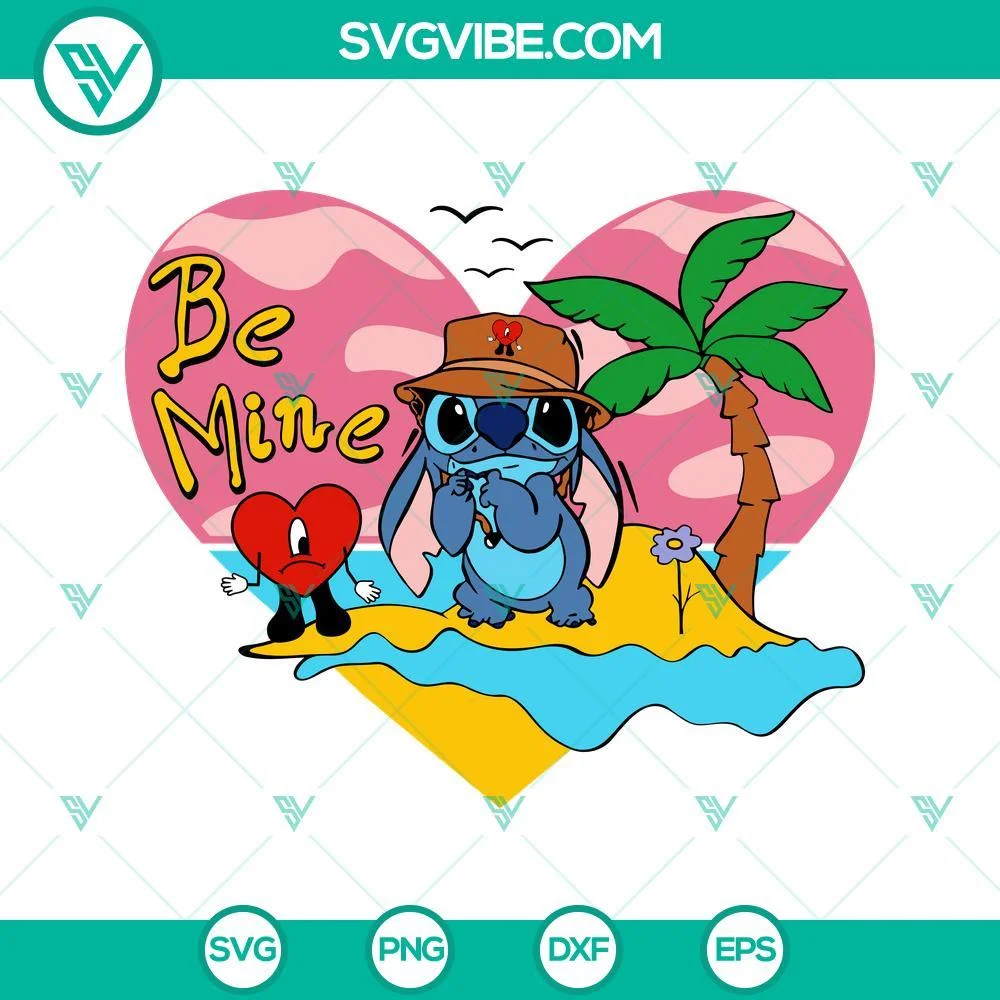 Musics, SVG Files, Stitch Bad Bunny Be Mine SVG Download, Baby Benito Stitch 1