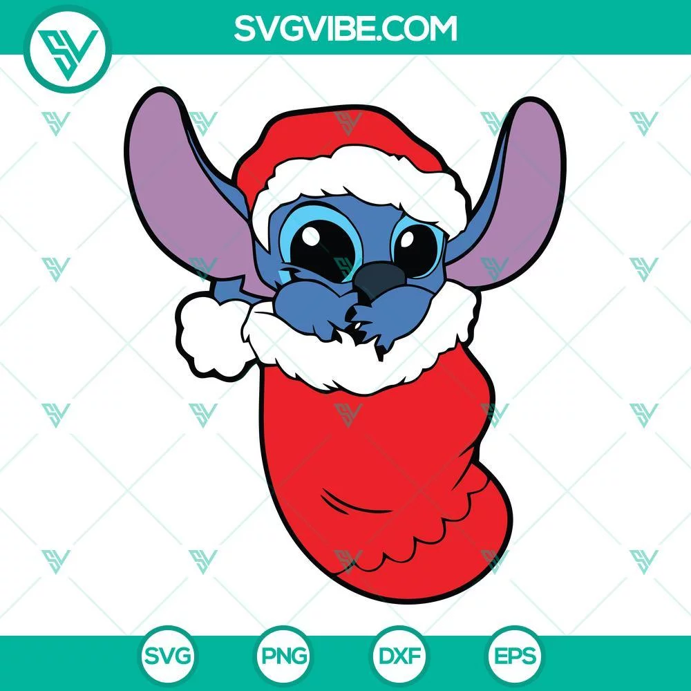 Christmas, Disney, SVG Files, Stitch Christmas Socks SVG Images, Stitch 1