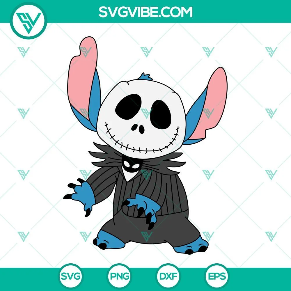 Disney, Halloween, SVG Files, Stitch Dressed As Jack Skellington SVG Images, 1