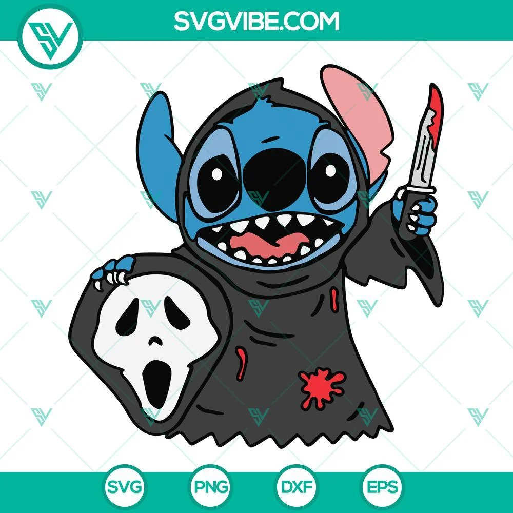 Disney, Halloween, SVG Files, Stitch Ghostface Scream SVG Download, Stitch 1