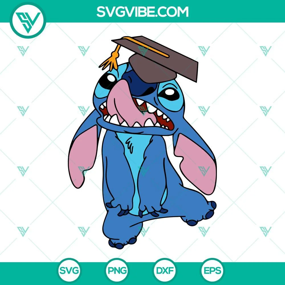 Disney, School, SVG Files, Stitch Graduation Cap SVG Image, Funny Stitch 1