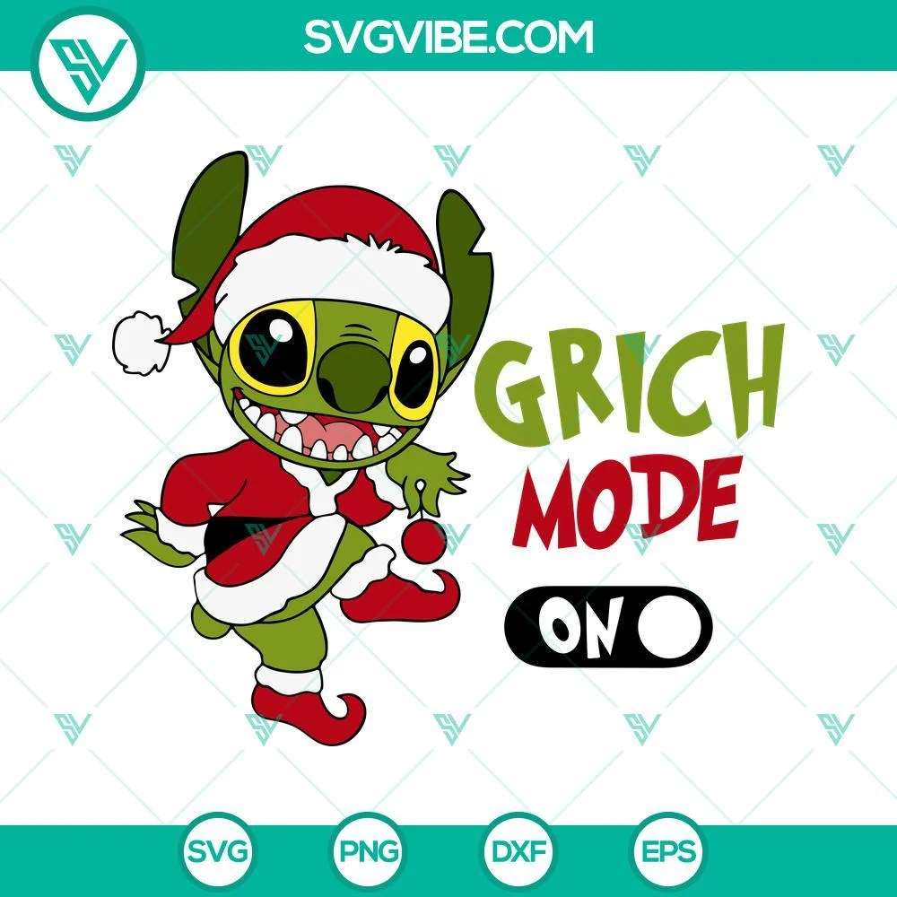 Christmas, Disney, SVG Files, Stitch Grinch Christmas SVG File, Grinch Mode On 1