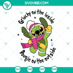 Christmas, Disney, SVG Files, Stitch Grinchy on the inside Svg, Bougie on the 13