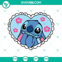 Disney, SVG Files, Stitch Hibiscus Flowers In Heart SVG Files, Lilo And Stitch 2