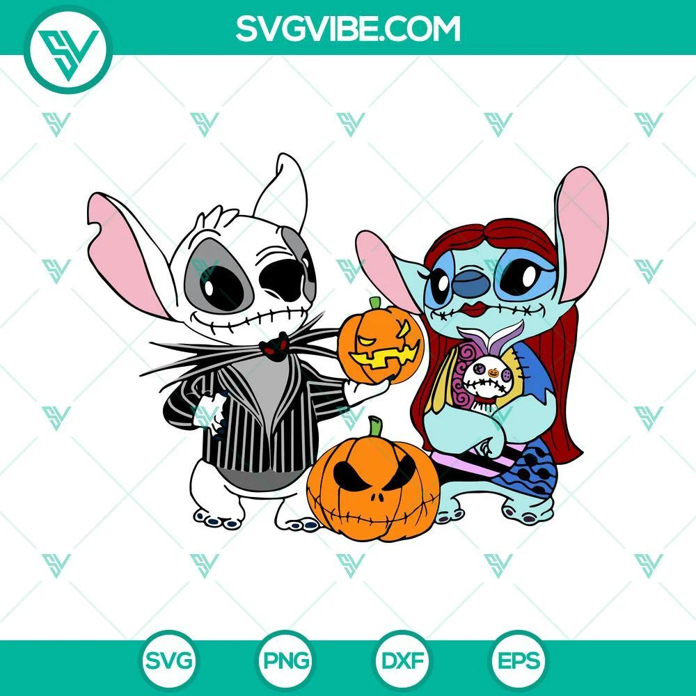 Disney, Halloween, SVG Files, Stitch Jack Skellington And Sally SVG Download, 1