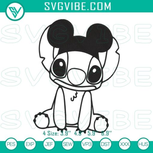 stitch mickey ears embroidery designs funny disney stitch embroidery pattern files mockup