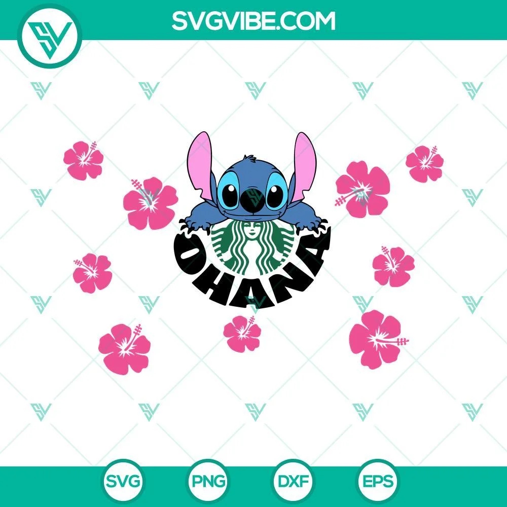 Disney, Starbucks Cup Wrap, SVG Files, Stitch Ohana Starbucks Wrap SVG Image, 1