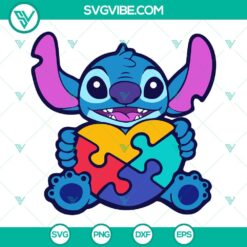 Autism, Disney, SVG Files, Stitch With Puzzle Heart SVG Images, Autism Support 2