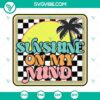 Vintage summer checkered SVG design with sunshine and vibrant colors for download. Ideal for crafts and projects.