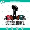 Super Bowl 57 SVG images featuring Super Bowl trophy, Chiefs and Eagles logos for download.