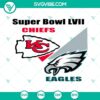 Super Bowl LVII Chiefs vs Eagles SVG images for Football Super Bowl Sunday, featuring team logos and game elements.