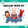 Bunny superheroes celebrating Easter, "Chillin' with my peeps" themed PNG image for digital use.