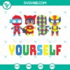 Superheroes Dare To Be Yourself Autism Awareness SVG Download featuring bold text and superhero icons, perfect for Autism awareness projects.