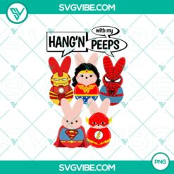 Superheroes Easter Bunny PNG with cute bunny superheroes and Easter Peeps in PNG file format.