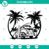 Vintage surfing van clipart with palm beach cut design for summer, SVG image.