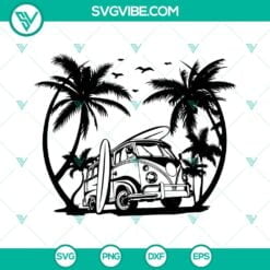 Summer, SVG Files, Surfing Van SVG Image, Vintage Summer Vehicle Clipart, Palm 2