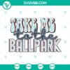 Baseball SVG design with "Take Me To The Ballpark" text, perfect for game day, featuring baseball elements. Great for sports-themed projects.