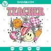 Retro smiley, cute teacher, and funny school SVG designs in one file perfect for digital projects. Great for teacher-themed crafts.