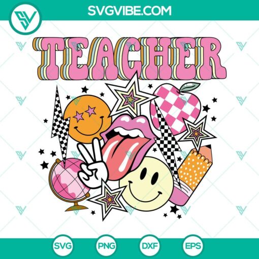 teacher svg retro smiley svg cute teacher svg funny school svg png dxf eps digital download 8 mockup