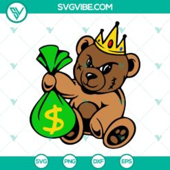 Bear, SVG Files, Teddy Bear Gangster SVG Image, Bear King Money Bag SVG 1