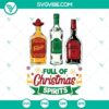 Christmas spirits SVG design with tequila, vodka, and whiskey bottles. Ideal for holiday projects, cards, and more.