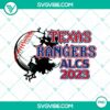 Texas Rangers ALCS 2023 and World Series Champions PNG design featuring official team logos and championship graphics.