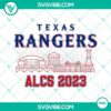 Texas Rangers MLB ALCS 2023 and World Series Champions PNG images for download with sleek design elements and team branding.