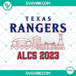 Texas Rangers MLB ALCS 2023 and World Series Champions PNG images for download with sleek design elements and team branding.