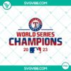 Texas Rangers World Series Champions 2023 MLB design with PNG image file, showcasing championship theme elements in vibrant colors.
