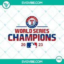 Texas Rangers World Series Champions 2023 MLB design with PNG image file, showcasing championship theme elements in vibrant colors.