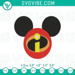 The Incredibles Mickey Ears Embroidery Designs, Disney Superhero Pattern