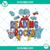Pair of Thing 1 Thing 2 Reading Rocks PNG images for Read Across America Day, featuring Dr. Seuss characters. Ideal for digital projects.