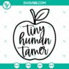 Teacher apple SVG file with tiny human tamer design, instant download in PNG, DXF, and EPS formats. Ideal for craft projects.