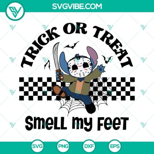 trick or treat smell my feet svg halloween stitch jason voorhees svg png dxf eps digital download 6 mockup