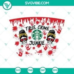 Skull, Starbucks Cup Wrap, SVG Files, True Crime Junkie Messy Bun Skull 2