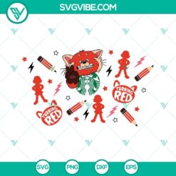 Turning Red Starbucks Vup Red Panda SVG file perfect for crafts, featuring Turning Red theme, red panda, and Starbucks cup designs.