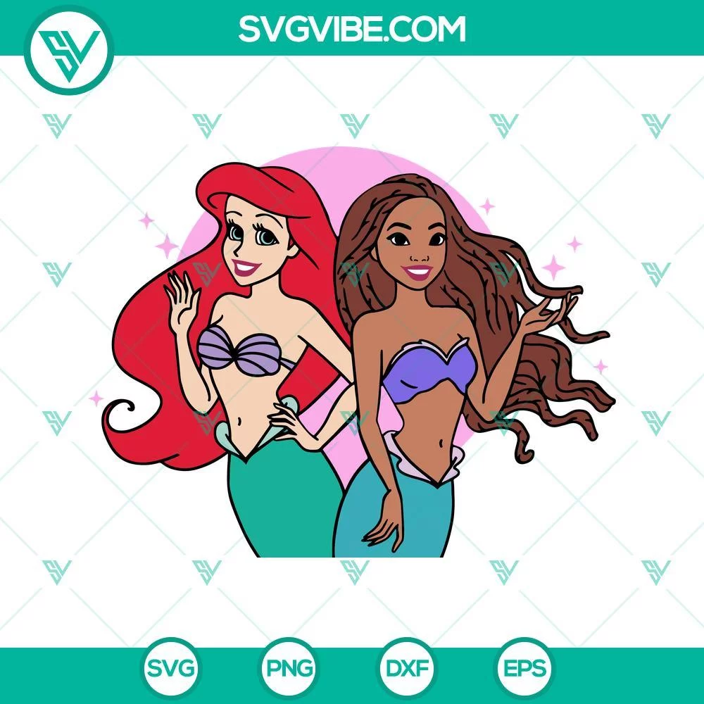 African American, Disney, Movies, SVG Files, Two Princess Ariel SVG Download, 1