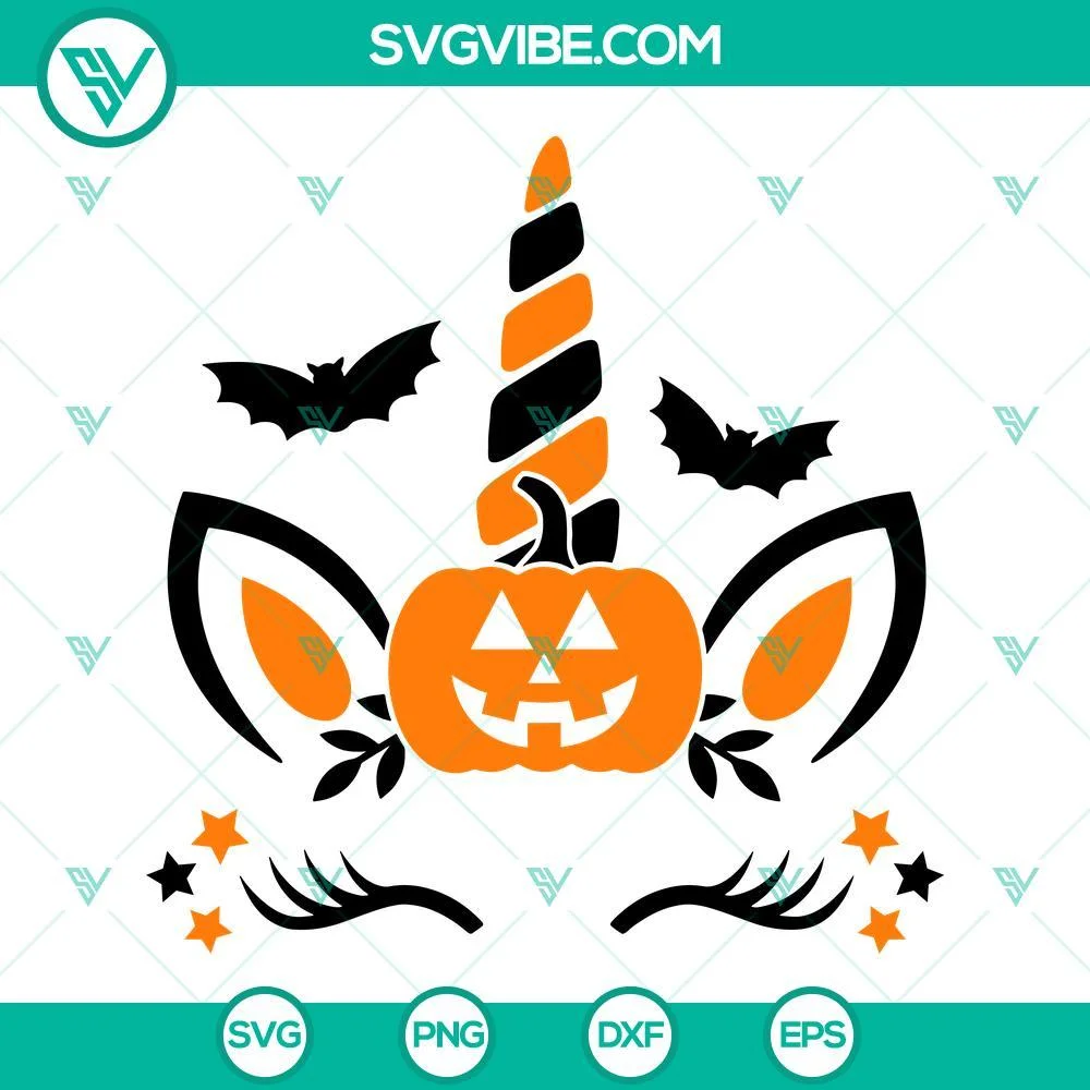 Halloween, SVG Files, Unicorn, Unicorn Face Pumpkin Halloween SVG Files Instant 1