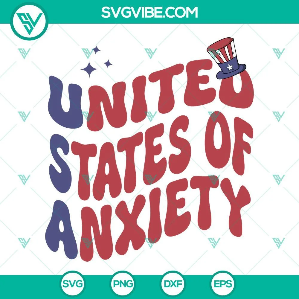 4th Of July, SVG Files, United States Of Anxiety SVG File, Smiley Face American 2