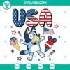 Bluey Bandit Heeler in patriotic USA theme SVG design for 4th of July celebration.