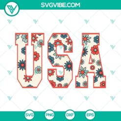 Retro floral USA SVG file for July 4th, Patriotic design perfect for Independence Day crafts.