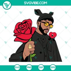 Musics, SVG Files, Valentine's Day, Valentine Bad Bunny With Rose SVG File, Bad 4