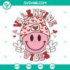 Valentine Vibes smiling face SVG design for download, Retro Valentine’s Day theme.