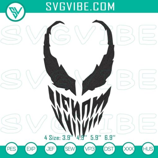 venom face embroidery designs movie embroidery files mockup